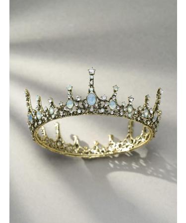 Sweetv Crystal Baroque Queen Crown - Vintage Princess Tiara for Wedding, Prom, Halloween - Opal Costume Hair Accessory for Women & Girls | Penelope Black Gold - Buy Online on GoSupps.com