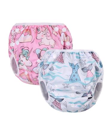 Vicloon baby swimming trousers (2 -part) swimming diaper reusable adjustable washable swimming diaper for small children from 0 to 3 years -pink unicorn/blue mermaid tail 2PCs (pink +blue) - Buy Online on GoSupps.com
