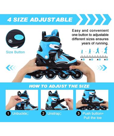 Full Light Up Wheels Inline Skates for Kids - Adjustable Roller Blades for Girls Boys, Toddler to Adult Sizes - Indoor Outdoor Skating in Blue - Medium Size (2Y-5Y US) - Buy Online on GoSupps.com