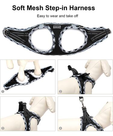 Doramio XXS Dog Harness & Leash for Small Dogs and Cats - Reflective Breathable Safety Harness - Step-In Design - Perfect for Small Breeds (Black) - Buy Online on GoSupps.com