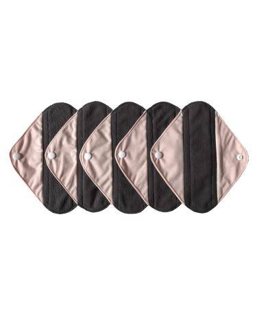 5 Pieces Charcoal Bamboo Mama Cloth/ Menstrual Pads/ Reusable Sanitary Pads (Light Pink Pantyliner (8 inch)) Light Pink Pantyliner (8 Inch)