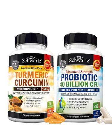 40 Billion CFU Daily Probiotic Supplement (1 Month Supply) Plus Turmeric Curcumin with Black Pepper Extract 1500mg Complex (1 Month Supply)