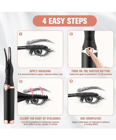 Heated Eyelash Curler - Mini Electric USB Rechargeable Beauty Tool for Women - Portable Makeup Curling - Black - Buy Online on GoSupps.com
