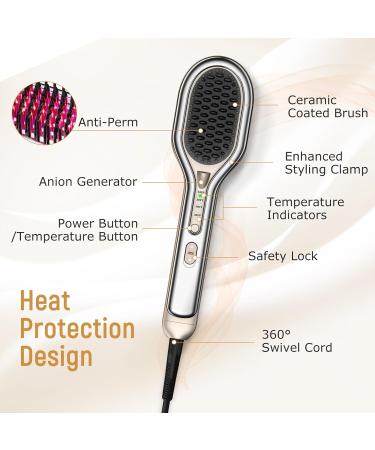 Hair Straightener Brush - Ceramic Ionic Comb | Fast Heat Dual Voltage 4 Temps Anti-Scald | Perfect for Natural Hairstyles - Buy Online on GoSupps.com