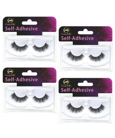 Self-Adhesive Eyelashes Without Glue - Natural Fluffy False Eyelashes - Wispy Long Extension Eyelashes Pack - Makeup Thick Fake Eyelashes, Soft Lashes No Glue (4 Pack,A103)
