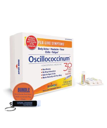 Worldwide Nutrition Bundle: Compatible with Boiron Oscillococcinum for Relief from Flu-Like Symptoms of Body Aches Headache Fever Chills and Fatigue - 30 Count and Keychain 1 Pack