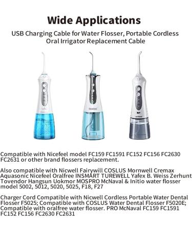 USB Charging Cable for Water Flossers - Portable Cordless Oral Irrigator Replacement Charger for Nicwell Fairywill & More - 4.1FT - Buy Online on GoSupps.com