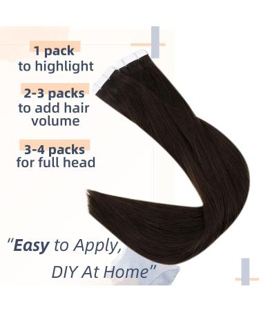 RUNATURE 24 Inch Dark Brown Tape in Human Hair Extensions - 50g #2 Brown Tape Extensions - Buy Online on GoSupps.com