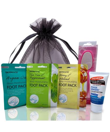 Deep Moisturising Foot Mask Pack and Exfoliating Foot Scrub with Foot File Bundle Foot Peel Foot Peel Mask Foot Spa Foot Magic Cocoa Butter Foot Pack Soothing Cracked Heels