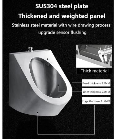 Wall-Mounted Stainless Steel Urinal Commercial High-Efficiency Induction Flushing Men's Urinal Bathroom Accessories Urinal with Infrared Automatic Flushing Valve Suitabl - Buy Online on GoSupps.com