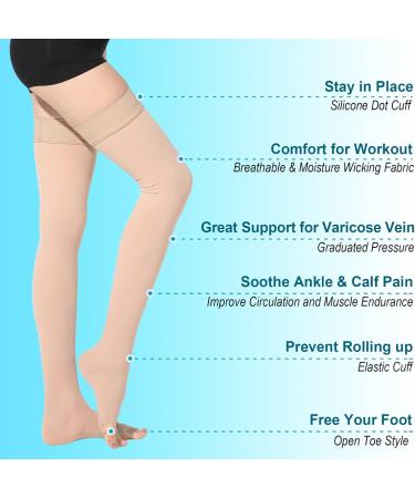 Open Toe Thigh High Medical Compression Stockings 20-30 mmHg for DVT Varicose Veins & Edema - Firm Support Hose for Women & Men - Buy Online on GoSupps.com