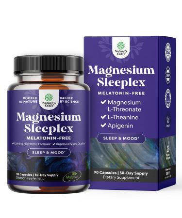 High Absorption Magnesium Sleep Supplement - Rest Support Magtein Magnesium L-Threonate and Apigenin Theanine for Sleep and Rest for Women & Men - Mg L-Threonate Melatonin Free Sleeping Aid - 90 Ct 90 Count (Pack of 1)