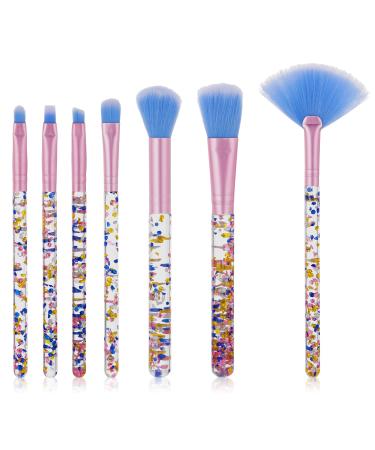 Makeup Brush Set 7 Pcs Makeup Brushes Crystal Glitter Make Up Brushes Cute Synthetic Bristles Make Up Brush Set for Eyeshadow Blush Concealer Lipstick Foundation Application (Blue)