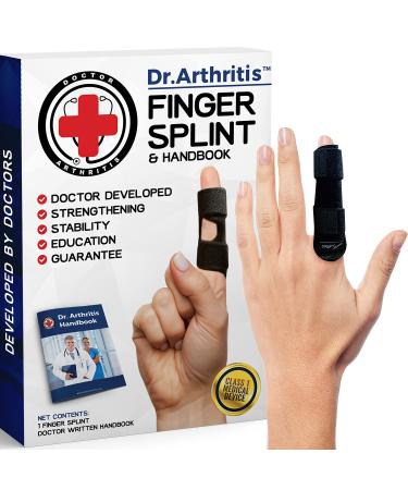 Doctor Developed Finger Splint & Handbook - Trigger Finger Arthritis RSI - Fits Ring Index Pinky & Middle - 2 sizes (Black L/XL Single) L/XL Black 1