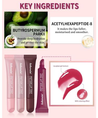 Tinted Lip Balm Kit-4Pcs Peptide Hydrating Lip Tint Moisturizer Jelly Lip Treatment Balm Non-Stick Lip Care Glow Reviver Lip Oil Yummy Glowy Lip Gloss Christmas Makeup Gift for Women-Set C Setc-01+02+03+04 - Buy Online on GoSupps.com