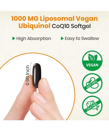 1000mg Liposomal Ubiquinol CoQ10 Supplement - 120 Vegan Softgels for Heart Health & Energy - High Absorption Antioxidant (Pack of 2 - Buy Online on GoSupps.com