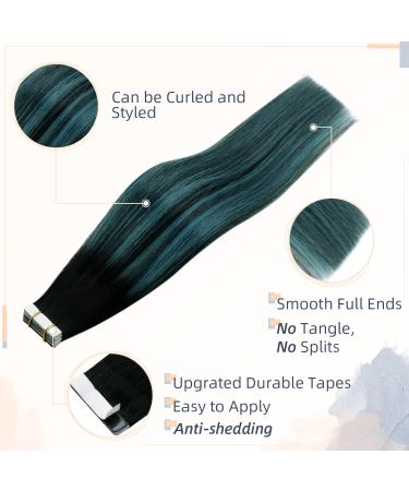 RUNATURE 22 Inch Black Ombre Teal Tape in Hair Extensions - Colored Balayage 50g - Buy Online on GoSupps.com
