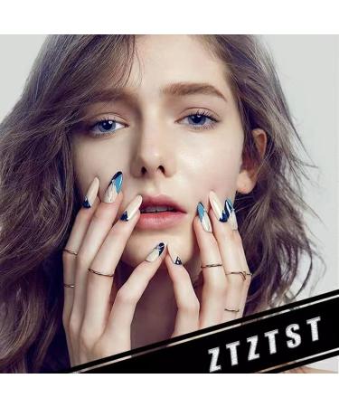 24Pcs Glitter French Press On Nails - Medium Coffin False Nails for Women - Almond Shaped Acrylic Stick On Nails - Buy Online on GoSupps.com