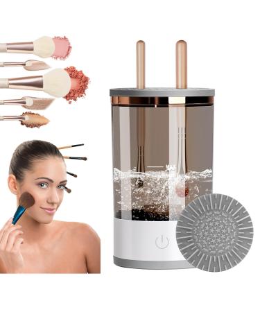 Electric Makeup Brush Cleaner 2 in 1 - Upgraded Brushly Pro Cosmetic Brush Blender Automatic Spinning Makeup Brush Fit For All Size Makeup Brush (grey)