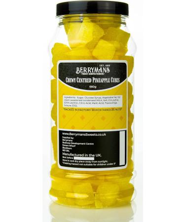 Chewy Pineapple Cubes Cola Cubes Gift Jar by Berrymans Sweet Shop | Retro Sweets with Classic Flavors - Buy Online on GoSupps.com