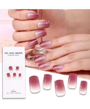 Semi Cured Gel Nail Strips - Pink Glitter Tips Gel Nail Stickers - 20Pcs Semi Cured Nail Wraps French Manicure Stickers - Long Lasting Gel Nail Stickers UV/LED Lamp Required Red Glitter - Buy Online on GoSupps.com