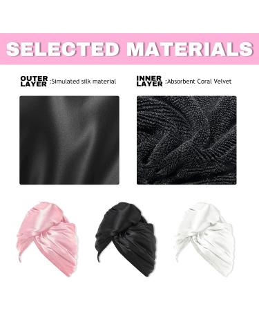 AMORISE Microfiber Hair Towel Set - Quick-Drying Satin Hair Turban (Black Pink White) - 3 Piece Hair Care Essentials for Effortless Drying - Buy Online on GoSupps.com