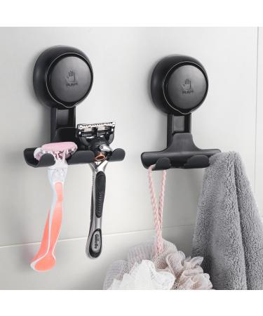 LEVERLOC Suction Cup Shower Razor Holder Shower Razor Hooks for Bathroom 2 Pack Black Black Suction Razor Holder