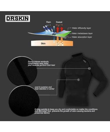 DRSKIN Men's Compression Long Sleeve Shirt XX-Large Black - Running, Workout, Athletic Gym Top - Buy Online on GoSupps.com