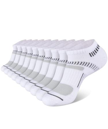 COOPLUS Mens 10 Pairs Ankle Athletic Low Cut Socks Cushioned Breathable Running Performance Sport No Show Socks Small-Medium White-10pairs