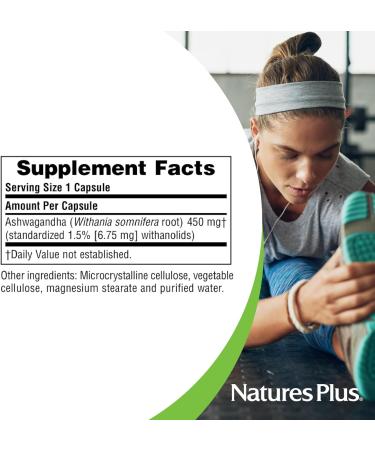 NaturesPlus Herbal Actives Ashwagandha 450 mg - 60 Vegetarian Capsules - Prescription Quality - Gluten Free - 60 Servings - Buy Online on GoSupps.com