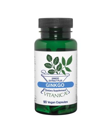 Vitanica Ginkgo Biloba Extract Supports Circulation and Cognitive Health Standardized to 24% Flavone Glycosides 6% Terpene Lactones Vegan Non-GMO Gluten Free 90 Capsules (Ginkgo Pro Logo)