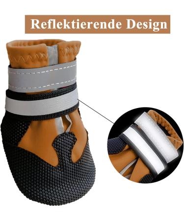 Reestboo Non-Slip Dog Shoes - 4 Pack Winter Booties with Reflective Straps & Velcro Fasteners for Small Dogs - Brown - Ultimate Pfot Protection - Buy Online on GoSupps.com
