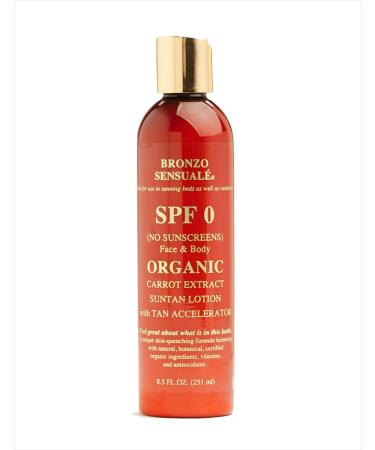 Bronzo Sensuale SPF 0 No Sunscreen Reef Safe Deep Golden Tanning for Tanning Beds or the Sun Organic Carrot Lotion 8.5 Ounces