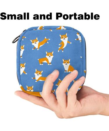 Stylish Menstruation Pad Bag with Zipper - Cute Corgi Pattern - Perfect for Tampons & Napkins - Ideal for Women & Girls on the Go - Buy Online on GoSupps.com