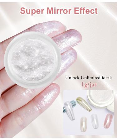 BISHENGYF Pearl Chrome Nail Powder - HIGH GLOSS White Holo Glazed Donut Chrome Powder Set Clear Aurora Mermaid Nail Glitter Powder Ice Magic Mirror Effect Pigment for Nail Art Design Decoration A-4 white - Buy Online on GoSupps.com