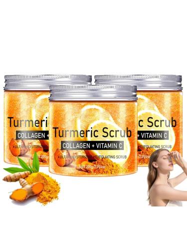 Gommage visage et corps au curcuma pour peaux ternes gommage corps au curcuma et la vitamine C exfoliant claircissant et hydratant au collag ne nourrit la peau en douceur (3pcs)
