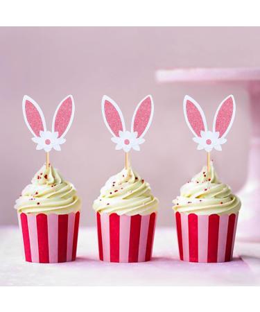 30 PCS Easter Cupcake topper Bunny Cupcake Toppers Easter Egg Cupcake Topper Rabbit Easter Party Cake Topper Decorations (Brown) (Bunny Ear flower) - Buy Online on GoSupps.com