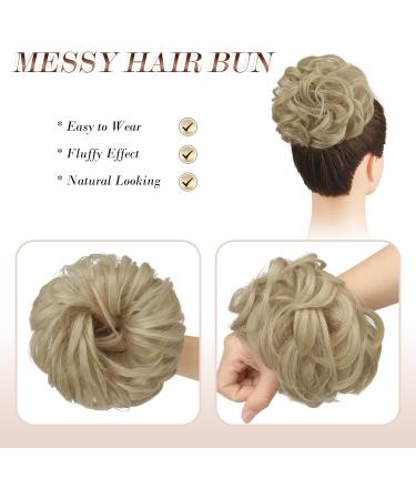 FESHFEN Synthetic Wavy Curly Hair Bun Scrunchie in Pale Golden Blonde & Bleach Blonde - Updo Hairpiece for Women, Girls, Kids - 38g - Buy Online on GoSupps.com