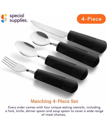 Special Supplies Adaptive Utensils 4-Piece Kitchen Set - Non-Slip Handles for Hand Tremors, Arthritis, Parkinson's - Stainless Steel Knife, Fork, Spoons - Elderly Use - Black Weighted Bendable - Buy Online on GoSupps.com