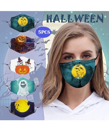 ZLUU 5PCS Halloween Adults Protective Face Mask Personalized Patterns Face Cover Safe Skin Friendly Face Sheild Washable Reusable Adult Halloween Cartoon Digital Printing Outdoor Dust-Proof Protective Mask - Buy Online on GoSupps.com