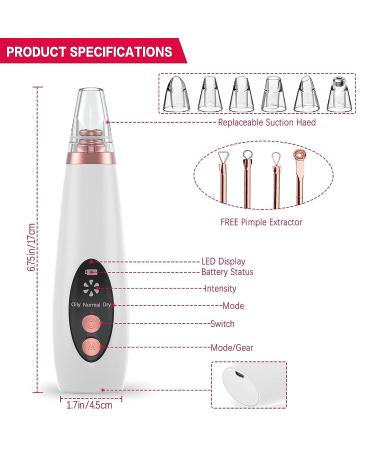 Blackhead Remover Pore Vacuum 2021 Upgraded Professional Electric USB Rechargeable Acne Tool - 3 Suction Power, 6 Probes, Pimple Zit Kit for Women & Men - Buy Online on GoSupps.com