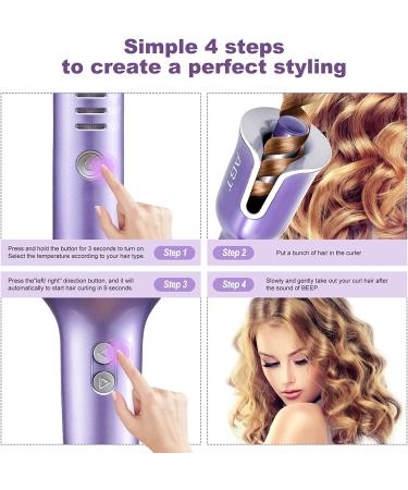 1 Inch Ceramic Barrel Auto Hair Curler with 5 Temp Settings | Anti-Stuck Auto Rotating Curling Wand for Styling - Purple - Buy Online on GoSupps.com