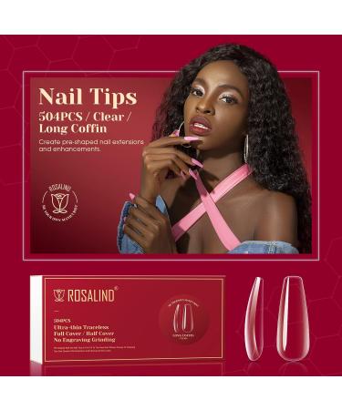 Rosalind Ballerina Nail Tips - 504pcs Clear Gel Fake Nails Full Cover 12 Sizes Long Coffin Shape for Women - Soft Acrylic Nail Art Accessories - Buy Online on GoSupps.com