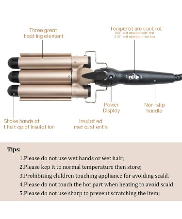 Buy 3 Barrel Curling Iron Wand - Dual Voltage 25mm Adjustable Temperature Ceramic Tourmaline Hair Crimper & Waving Tool - Buy Online on GoSupps.com