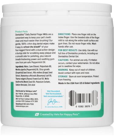 Vetnique Dentabliss - Dog Teeth Cleaning Finger Mitt Dental Wipe - Dog Plaque and Tartar Prevention with Brushing Beads - Convenient Dog Teeth Wipes with Peppermint Dog Breath Freshener 50ct - Buy Online on GoSupps.com