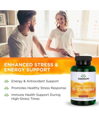 Swanson Vitamin B-Complex with Vitamin C - Stress Relief & Energy Support - 100 Capsules - Buy Online on GoSupps.com