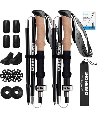 Overmont hiking sticks carbon 7075 aluminum ultra light foldable 105-125cm trekking sticks Nordic walking sticks 1 pair with all terrain accessories 7075 aluminum aluminum black - Buy Online on GoSupps.com