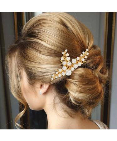 Handcess Bridal Wedding Hair Comb Gold Pearls Hairpiece Leaf Bridal Side Combs Wedding Hair Accessories for Women and Girls - Buy Online on GoSupps.com