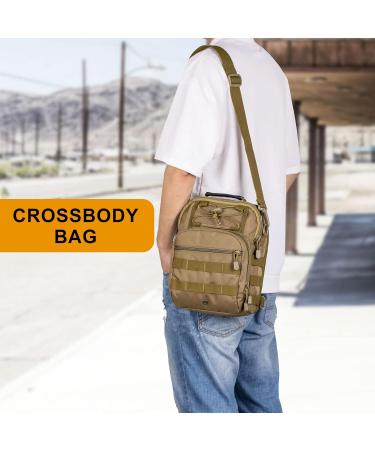 Huntvp Tactical Breast Pocket Military Shoulder Bag - Molle Crossbody Sling Backpack for Men - Adjustable Outdoor Gear for Hiking & Travel - Brown - Buy Online on GoSupps.com