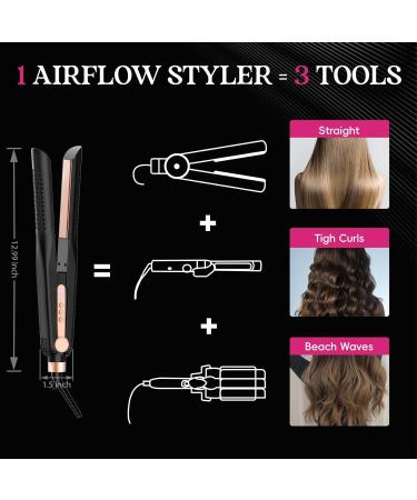 SKIMI Airflow Styler - Titanium Flat Iron & Curling Iron with Dual Voltage 5 Temps & Auto Off - Professional Hair Straightener with Cooling Air Vents - Buy Online on GoSupps.com